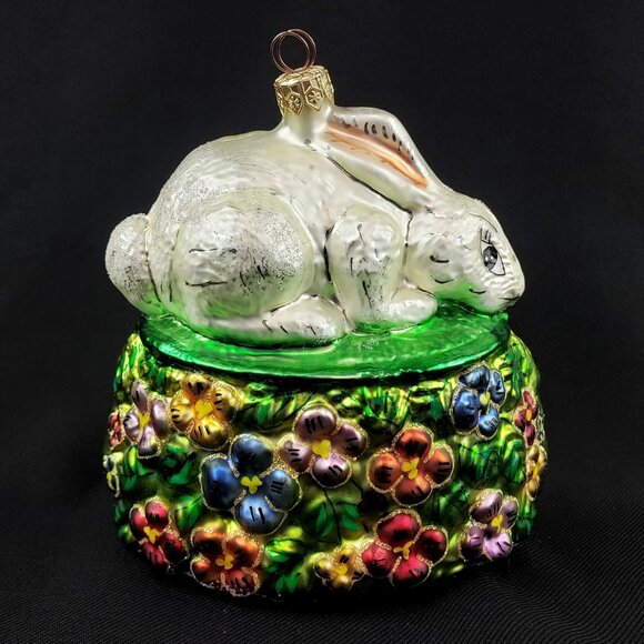 Vintage Radko Springtime Jubilee Easter Basket Bunny Rabbit Glass Ornament - Picture 5 of 13